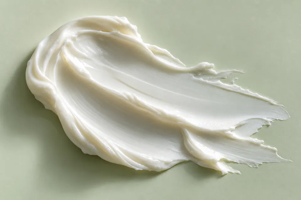 Detalle de la textura de una crema blanca.