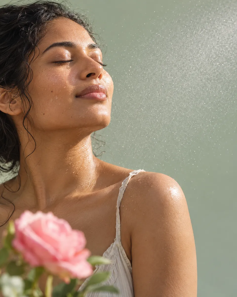 Una pausa de cuidado con agua y rosas.